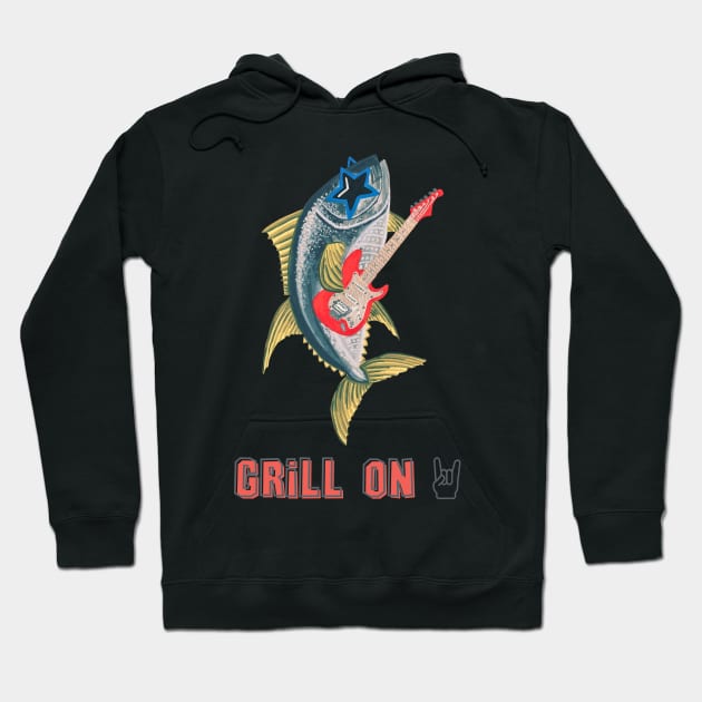 "Grill On" Tuna fish with guitar Hoodie by NashTheArtist
